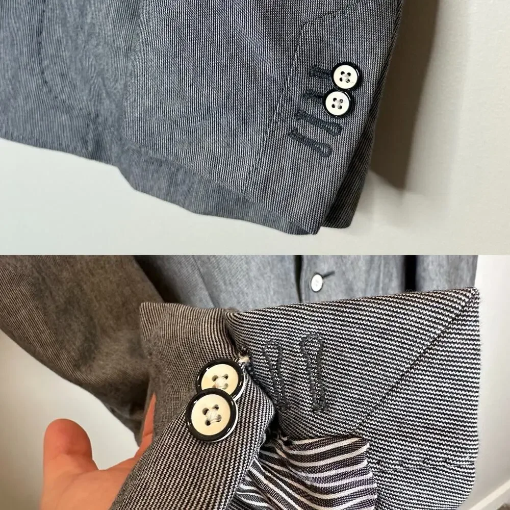 Corneliani ID Blazer Jacket Removable Bib US 42R EU 52 Italy Blue Grey Stripes